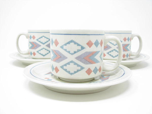 edgebrookhouse - Vintage Otagiri Figi Graphics Cups & Saucers with Southwestern Design - 6 Pieces