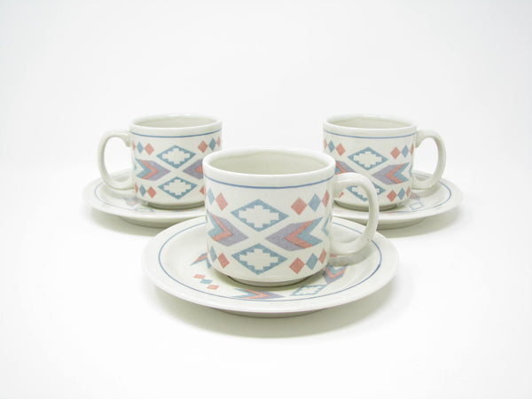 edgebrookhouse - Vintage Otagiri Figi Graphics Cups & Saucers with Southwestern Design - 6 Pieces