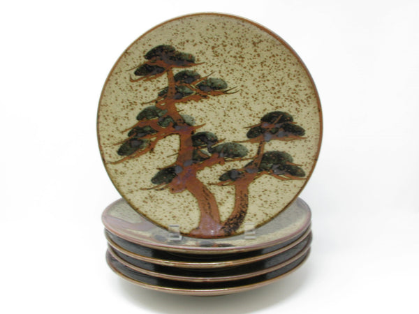 edgebrookhouse - Vintage Otagiri Style Stoneware Dinner Plates with Bonsai Design - 5 Pieces