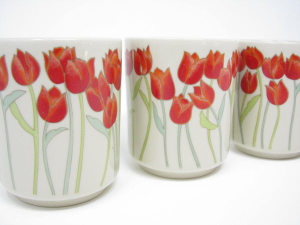 edgebrookhouse - Vintage Otagiri Tea or Sake Cups with Orange Tulips - Set of 4