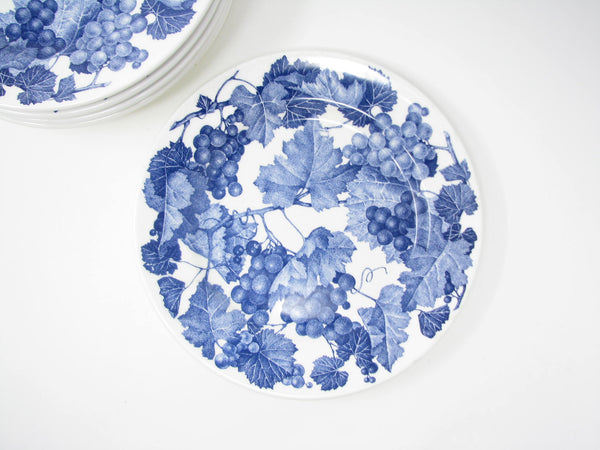 edgebrookhouse - Vintage Over & Back Italian Pottery Plates with Blue Grape Leaves Design - 6 Pieces