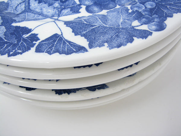 edgebrookhouse - Vintage Over & Back Italian Pottery Plates with Blue Grape Leaves Design - 6 Pieces