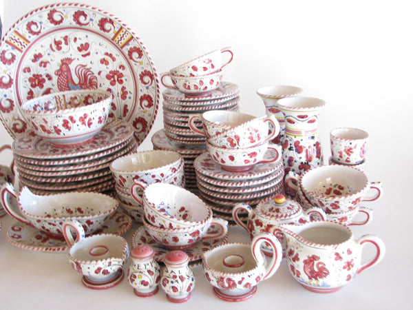 edgebrookhouse - Vintage PV Italy Orvieto Red Rooster 10 Place Settings Dinnerware Set - 70 Pieces
