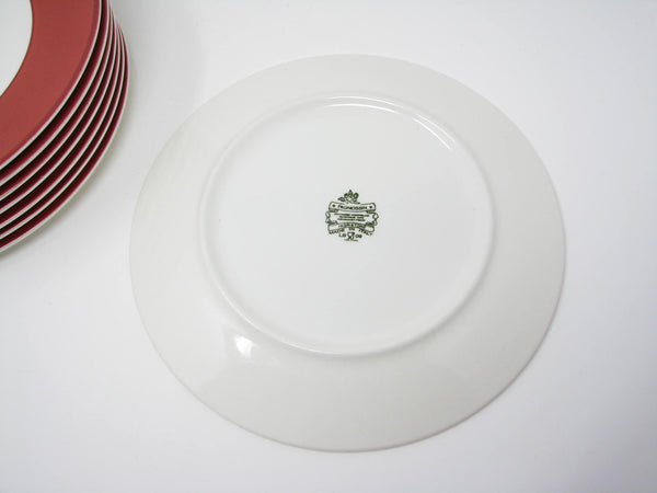 edgebrookhouse - Pagnossin Italy Spa Ironstone Dinner Plates with Maroon Rim - 8 Pieces