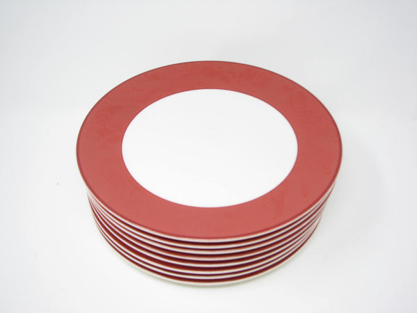 edgebrookhouse - Pagnossin Italy Spa Ironstone Dinner Plates with Maroon Rim - 8 Pieces