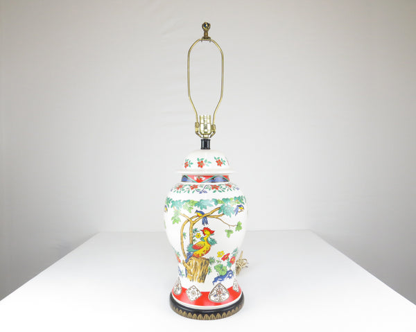 edgebrookhouse - Vintage Paul Hanson Hand-Painted Ginger Jar Ceramic Table Lamp with Floral and Bird Motif