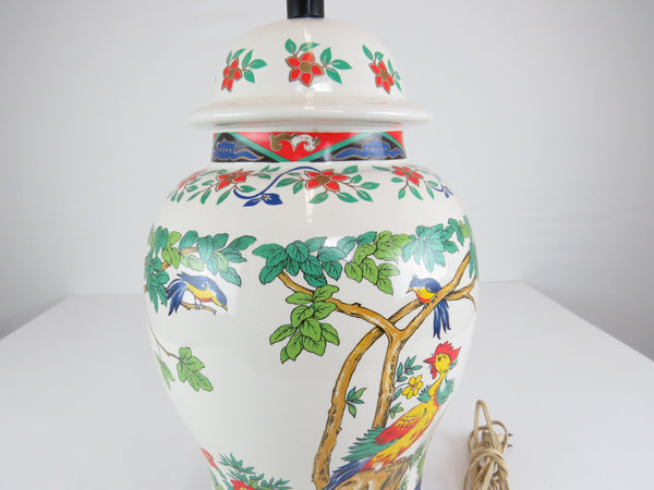 edgebrookhouse - Vintage Paul Hanson Hand-Painted Ginger Jar Ceramic Table Lamp with Floral and Bird Motif