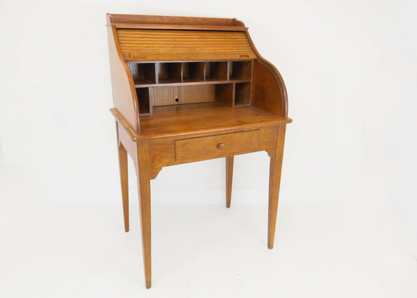 edgebrookhouse - Vintage Petite Oak Roll Top Desk on Tall Tapered Legs