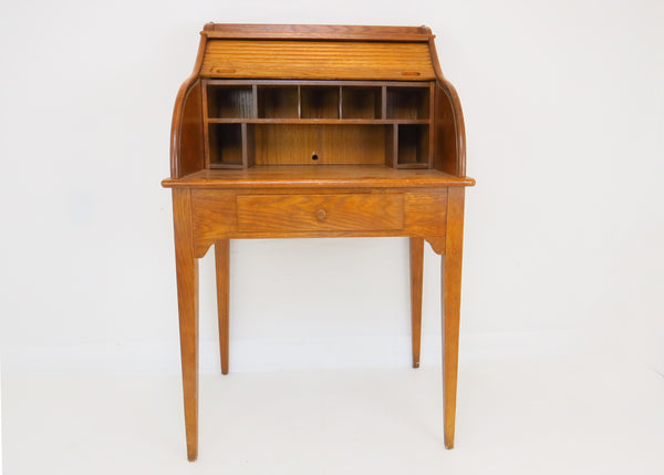 edgebrookhouse - Vintage Petite Oak Roll Top Desk on Tall Tapered Legs