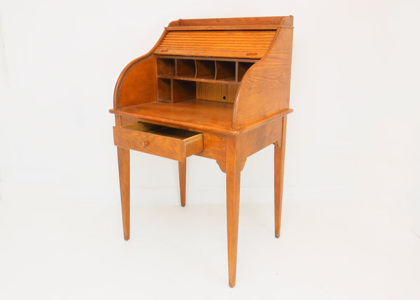 edgebrookhouse - Vintage Petite Oak Roll Top Desk on Tall Tapered Legs
