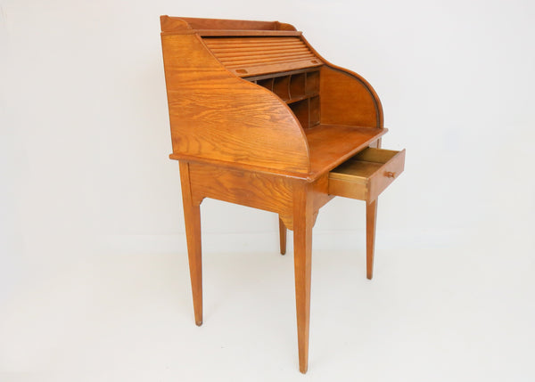 edgebrookhouse - Vintage Petite Oak Roll Top Desk on Tall Tapered Legs
