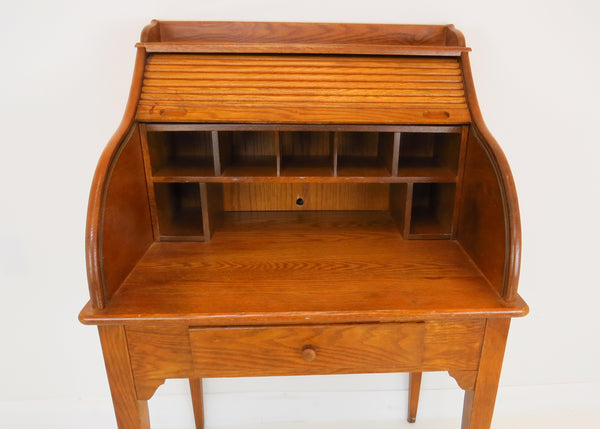 edgebrookhouse - Vintage Petite Oak Roll Top Desk on Tall Tapered Legs