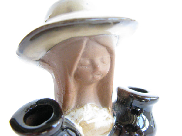 edgebrookhouse - Vintage Petite Pottery Bud Vase Woman Holding Urns