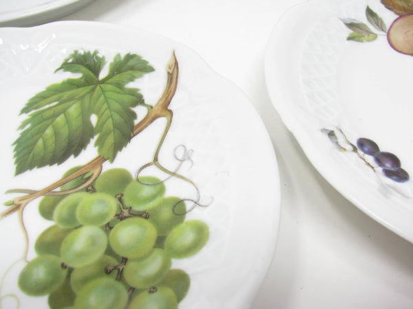 edgebrookhouse - Vintage Philippe Deshoulieres Lourioux France Orchard Fruit Porcelain Canape Plates - 6 Pieces