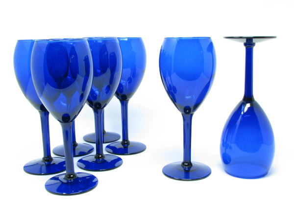 edgebrookhouse - Vintage Pier 1 Cobalt Blue Glass Wine or Water Goblets - 8 Pieces