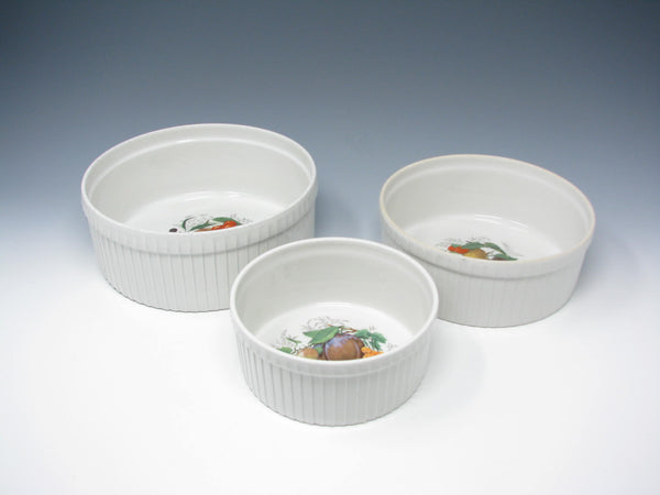 edgebrookhouse - Vintage Pillivuyt France Ribbed Porcelain Baking Souffle Dishes with Fruit Designs - 3 Pieces