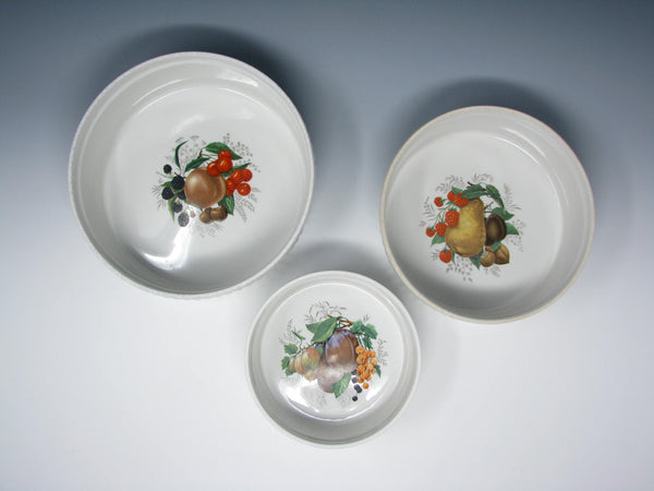 edgebrookhouse - Vintage Pillivuyt France Ribbed Porcelain Baking Souffle Dishes with Fruit Designs - 3 Pieces