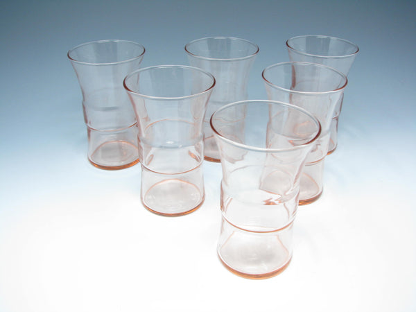 edgebrookhouse - Vintage Pink Glass Tumblers with Hourglass Gathered Waist Band Design - 6 Pieces