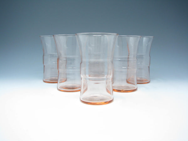 edgebrookhouse - Vintage Pink Glass Tumblers with Hourglass Gathered Waist Band Design - 6 Pieces