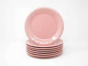 edgebrookhouse - Vintage Pink Stoneware Salad Plates with Textured Rim - 7 Pieces