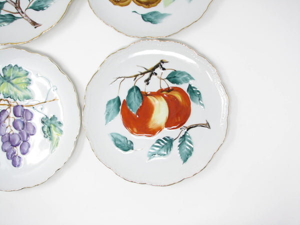 edgebrookhouse - Vintage Porcelain Decorative Plates with Embossed Fruits and Gold Trim - 4 Pieces