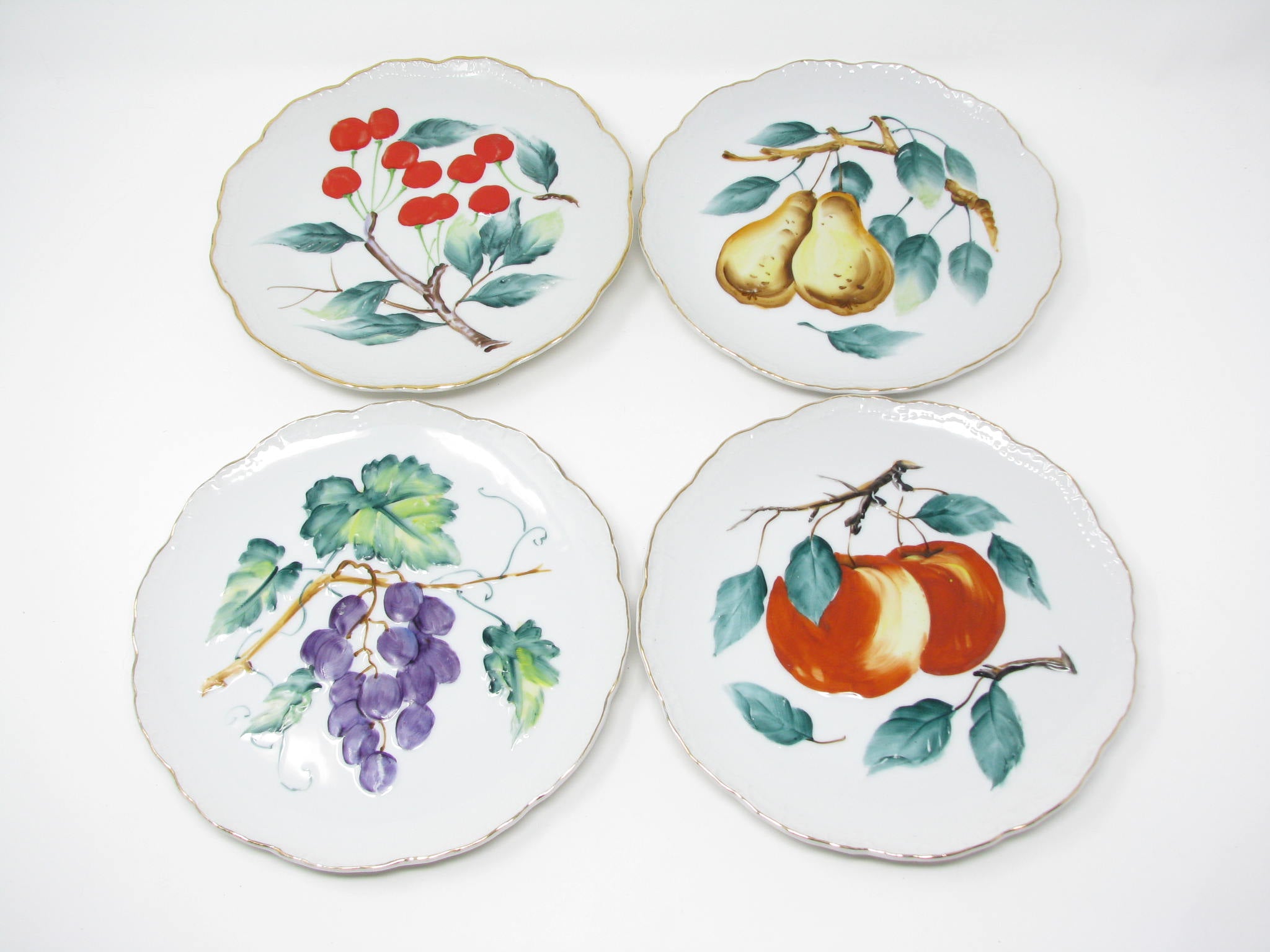 edgebrookhouse - Vintage Porcelain Decorative Plates with Embossed Fruits and Gold Trim - 4 Pieces