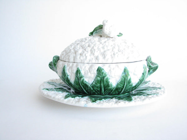 edgebrookhouse - Vintage Portugal Faience Majolica Cauliflower Shaped Soup Tureen and Underplate