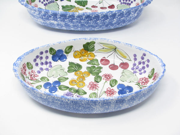 edgebrookhouse - Vintage Pottery Serving Bowls / Casserole Dishes with Hand-Painted Spongeware Fruit Design - Set of 2