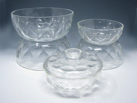 edgebrookhouse - Vintage Pyrex Sculptured Original Clear Serving Bowls and Lidded Casserole - 6 Pieces