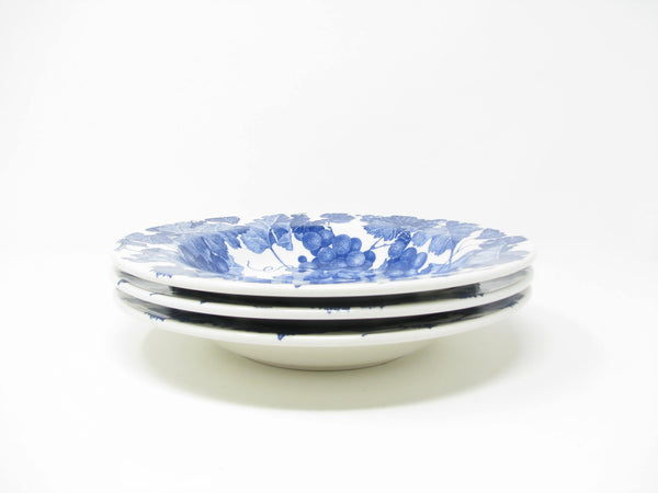 edgebrookhouse - Vintage Quadrifoglio Italian Ceramic Rimmed Bowls with Blue Grape Leaves Design - 3 Pieces
