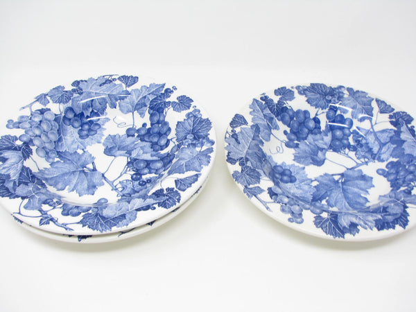 edgebrookhouse - Vintage Quadrifoglio Italian Ceramic Rimmed Bowls with Blue Grape Leaves Design - 3 Pieces