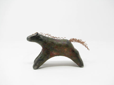 edgebrookhouse - Vintage Raku Pottery Running Spirit Horse with Copper Mane and Tail