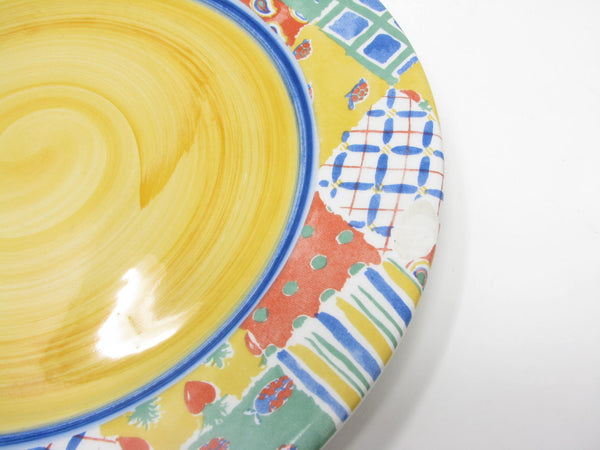 edgebrookhouse - Vintage Raul Bernarda Ceramic Dinner Plates with Colorful Patchwork Rim - 6 Pieces