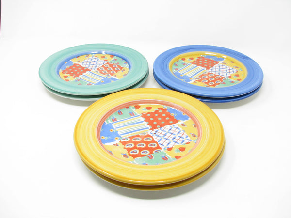 edgebrookhouse - Vintage Raul Bernarda Ceramic Salad Plates with Colorful Patchwork Rim - 6 Pieces