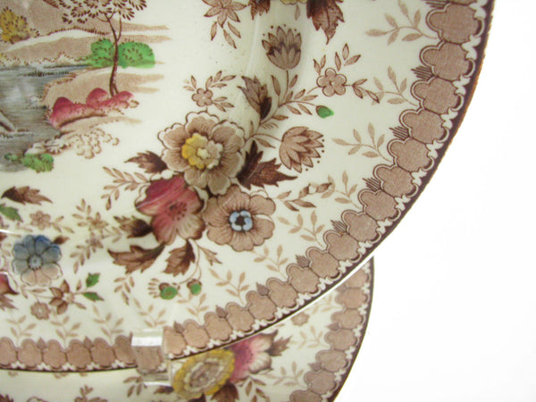 edgebrookhouse - Vintage Ridgway Potteries Woodland Brown Dinner Plates with Cream Background - Set of 5