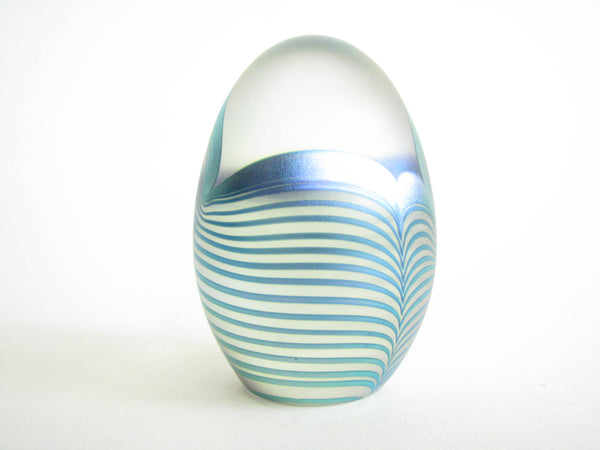 edgebrookhouse - Vintage Robert Eickholt Studio Art Glass Pulled Feather Egg Paperweight