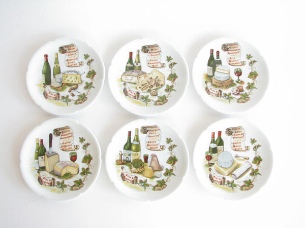 edgebrookhouse - Vintage Rochard Limoges France Wine and Cheese Porcelain Canape or Bread Plates - set of 6