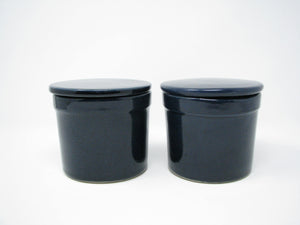 edgebrookhouse - Vintage Rowe Handcrafted Pottery Dark Blue Lidded Jars Canisters - Set of 2