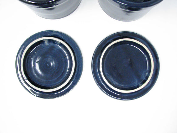 edgebrookhouse - Vintage Rowe Handcrafted Pottery Dark Blue Lidded Jars Canisters - Set of 2