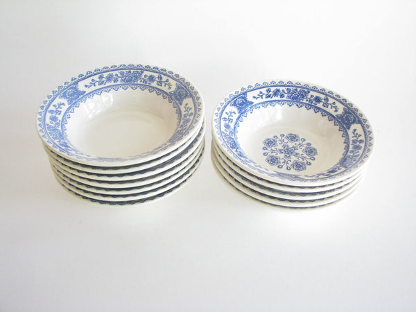 edgebrookhouse - Vintage Royal USA Ironstone Hampshire Blue and White Mum Floral Bowls - Set of 12