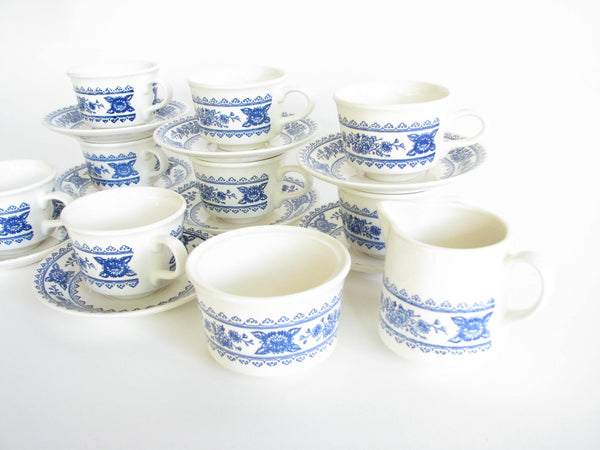 edgebrookhouse - Vintage Royal USA Ironstone Hampshire Blue and White Mum Floral Coffee or Tea Set - 18 Pieces