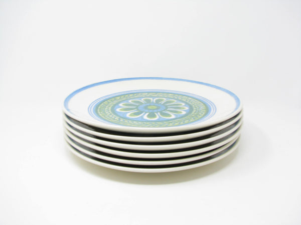 edgebrookhouse - Vintage Royal USA Tripoli Coupe Dinner Plates with Blue Green Pattern - 6 Pieces