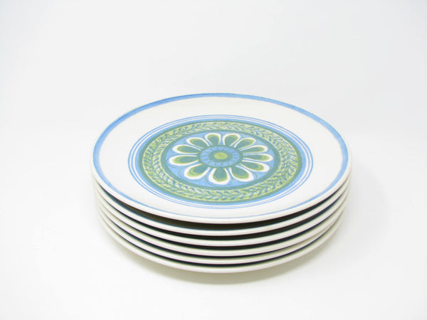 edgebrookhouse - Vintage Royal USA Tripoli Coupe Dinner Plates with Blue Green Pattern - 6 Pieces