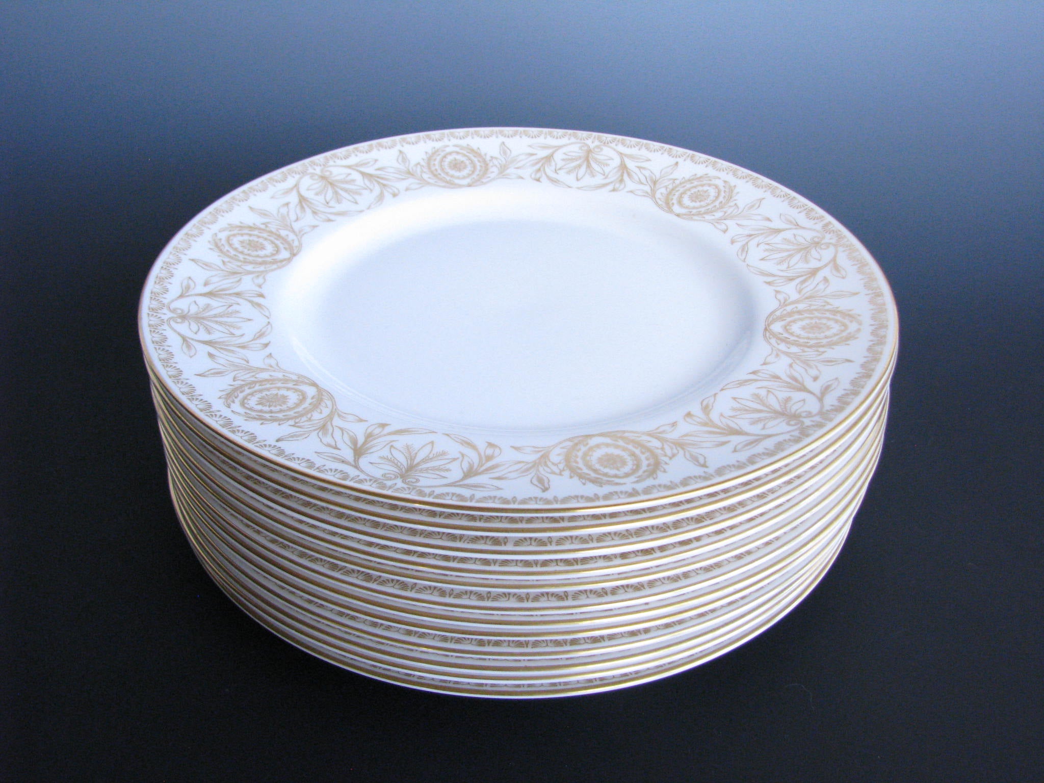 edgebrookhouse - Vintage Royal Worcester Pompadour Gold and White Bread Plates - Set of 12