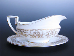 edgebrookhouse - Vintage Royal Worcester Pompadour Gold and White Gravy Boat and Underplate