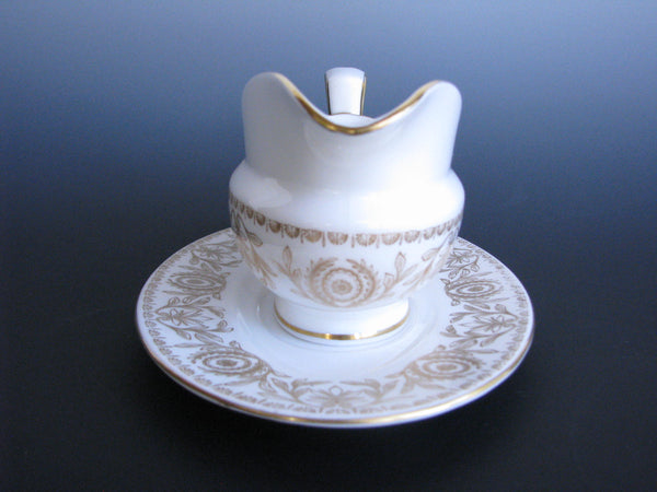 edgebrookhouse - Vintage Royal Worcester Pompadour Gold and White Gravy Boat and Underplate
