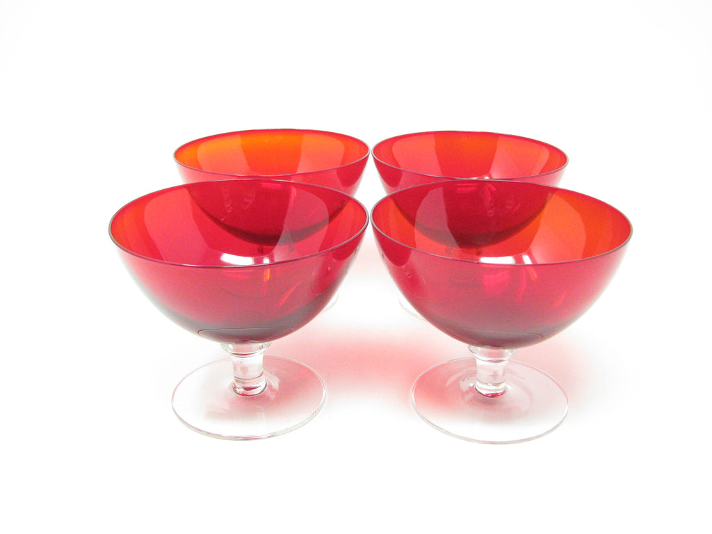 Vintage Red Stem Wine Glasses, Set of 4