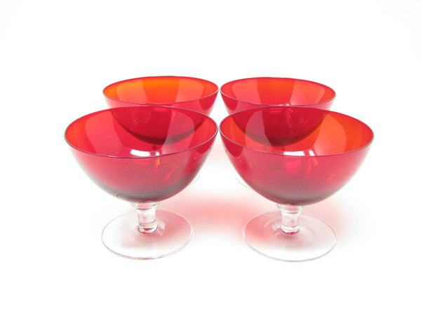edgebrookhouse - Vintage Ruby Red Glass Sherbet with Clear Wafer Stem - Set of 4