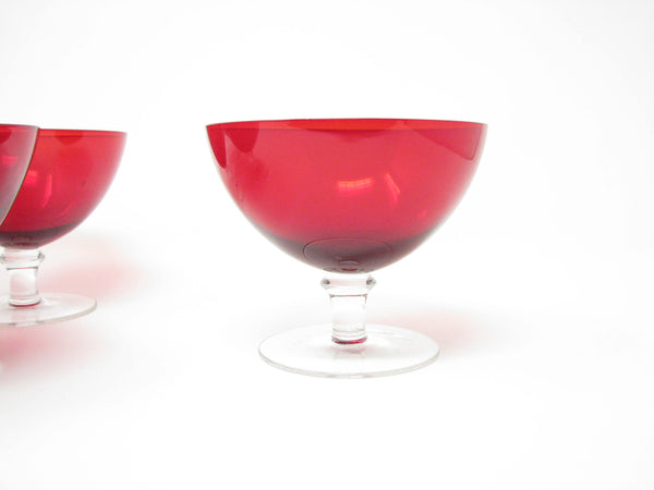 edgebrookhouse - Vintage Ruby Red Glass Sherbet with Clear Wafer Stem - Set of 4