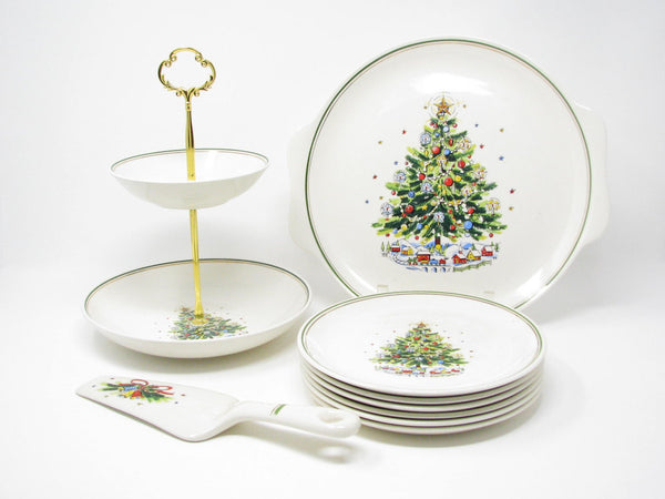 edgebrookhouse - Vintage Salem Christmas Eve Earthenware Dessert Serving Set - 9 Pieces